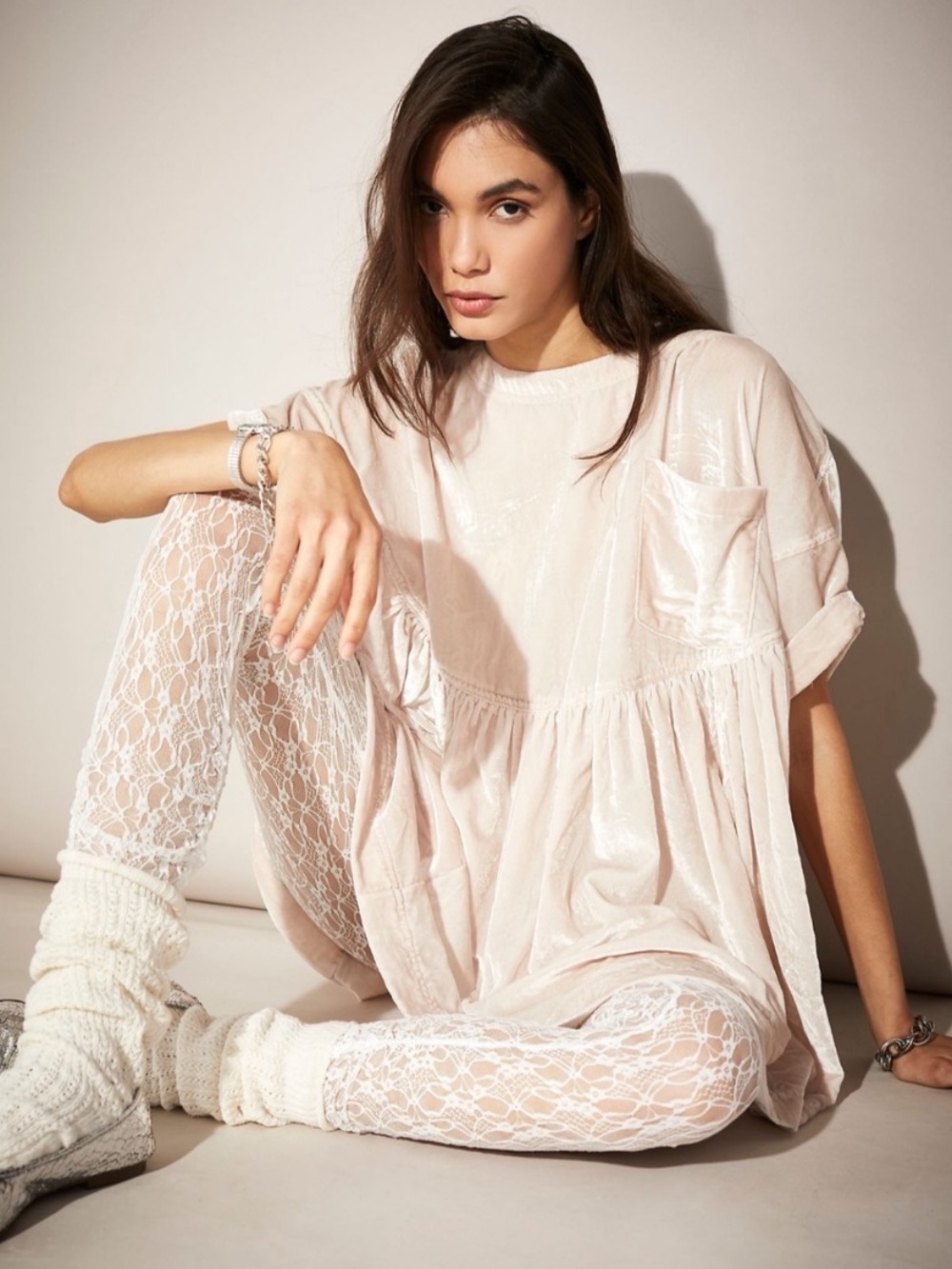 Free People Moon City Velvet Top XL Oversized